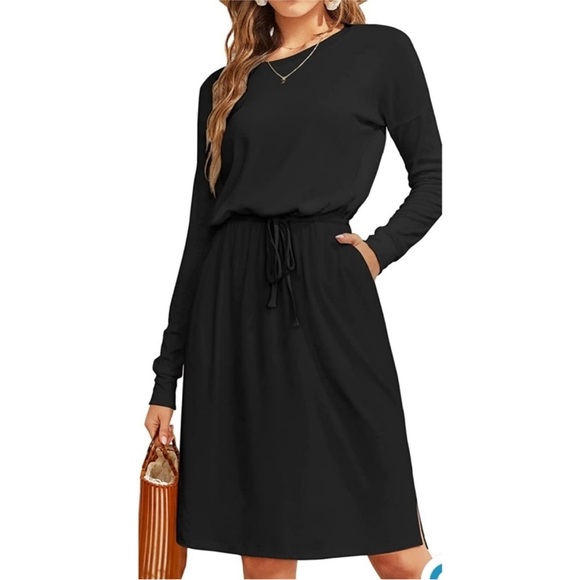 Simier Fariry Dresses & Skirts - Simier Fariry black long sleeve jersey knit dress with drawstring waist Medium